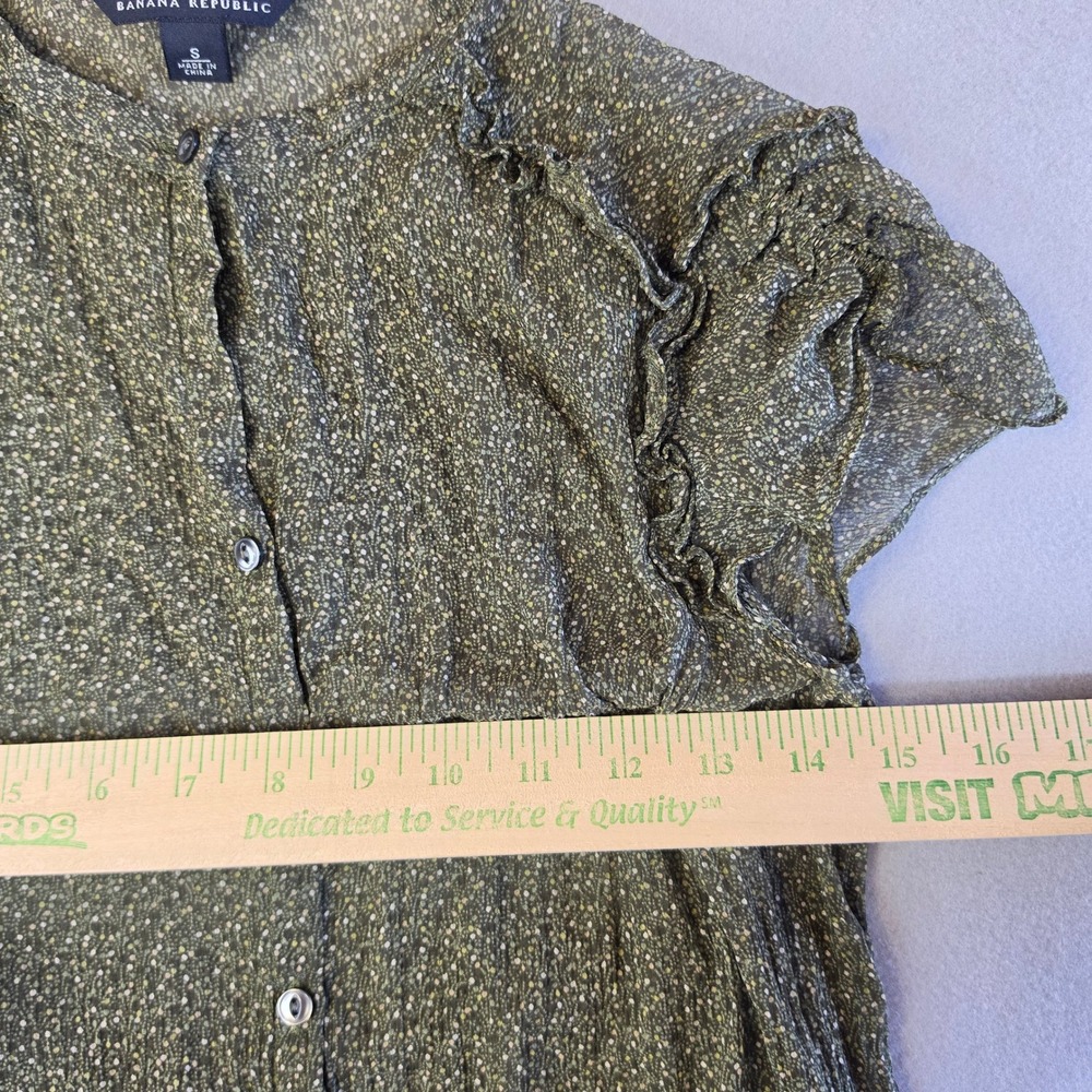Banana Republic Cottagecore Ruffle Blouse Small Silk Dark Academia Green Floral - Picture 5 of 7